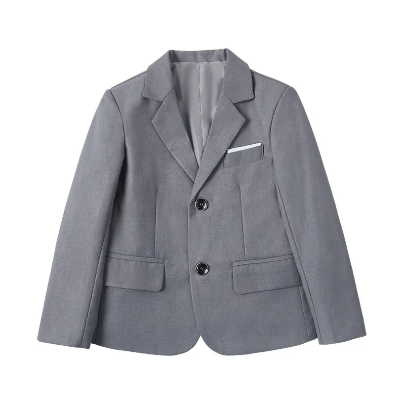 Boys' Plain White Tuxedo Suit Set, British Style Single Breasted Long Sleeve Formal Wear for Weddings & Performances, Blazer, One Button