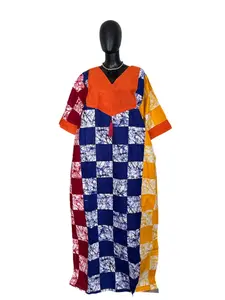 Vibrant Cotton Ankara & ASOKE Bubu with Scarf 62" - USA Fabric, Side Slits, Side Pockets, Matching Scarf Included