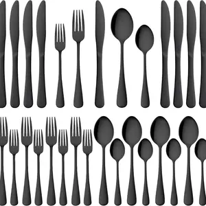 20 Pcs Black Silverware Set for 4, Stainless Steel Flatware Set, Mirror Polished Tableware Eating Utensils Set Cutlery