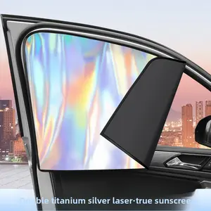 Titanium Silver Laser Colorful Magnetic Car Sunshade Curtain with 10 Strong Magnets Non Transparent Reflective Side Window Shade for Privacy Protection