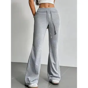 Women's Plain Flare Leg Sweatpants, Casual Comfy Trousers for Daily Wear, Ladies Bottoms for All Seasons