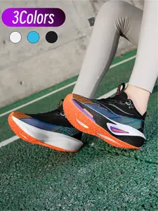 Unisex Wide Toe Carbon Plate Running Shoes, Anti-sprain Stable Support, Mesh Printed Breathable Upper, Track Training & Commute Sports Shoes