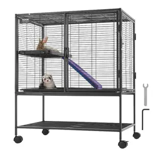 VEVOR 36 Rolling Metal Ferret Cage, Large 2-Tier Critter Nation Cage, Small Animal Cage with Ramps Tray, Easy to Set up for Pet Rats, Hamster, Guinea Pig, Chinchilla, Squirrel, Hedgehogs, Bunny