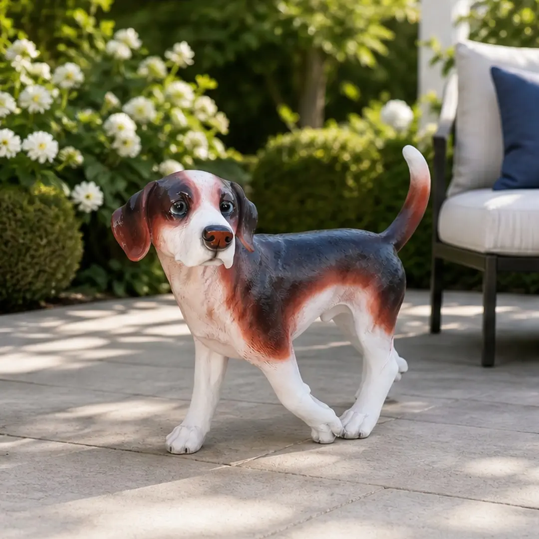 ARCH Lifelike Beagle Dog Statue Realistic Resin Animal Figurine for Indoor Outdoor Garden Lawn Yard Home Decor Art Craft Gift Multicolor Weather Resistant Hand Painted, Multicolor Color Options, Resin Material, Product Weight: 5.70 lb
