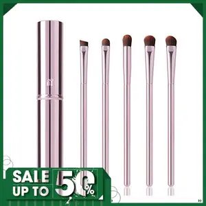 5Pcs Eyeshadow Brush Set, Portable Eye brushes, Premium Eye Makeup Brush, Eyeliner Brush, Angled Brush by YUESHENNAN (pink).