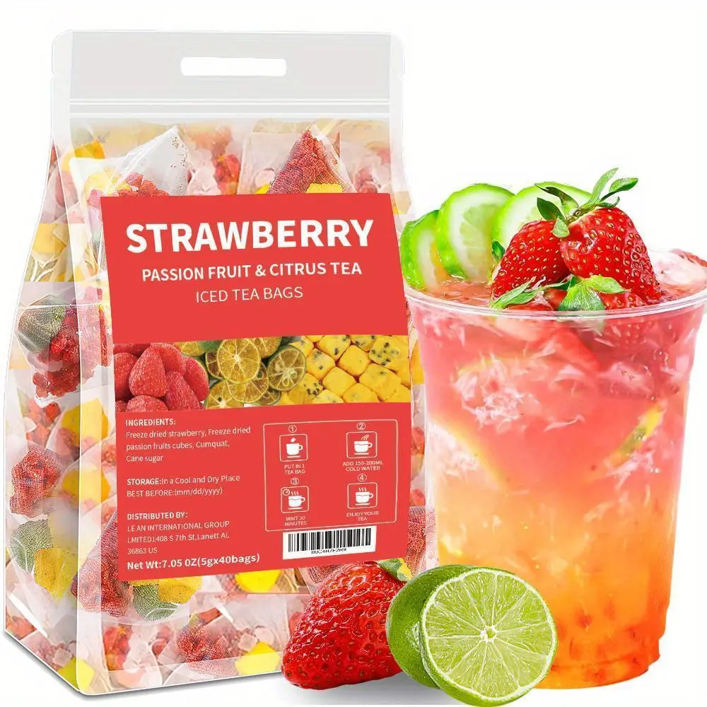 LVSEFOD [40 Portable Bags] Freeze-Dried Strawberry Kumquat Passion Fruit Tea | 200g Healthy Coffee-Free Causal Tea | Cold Brew Summer Fruit Tea | No Added Flavors | Individually Packaged