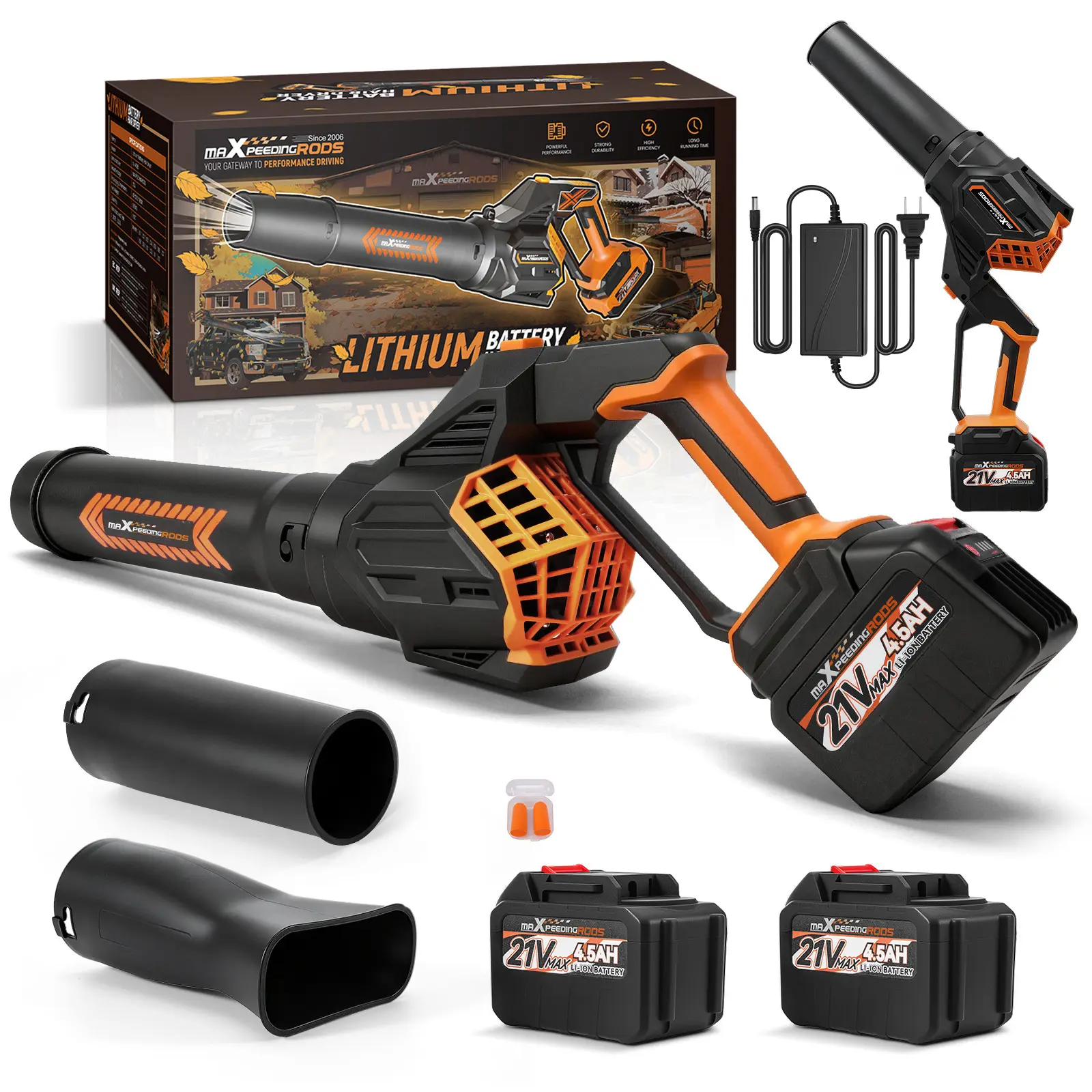 maXpeedingrods 580 CFM + 160 MPH Cordless Leaf Blower With 2 * 4.5Ah Battery Powered, Blowers for Lawn Care, Yard, Blowing Leaves, Dust, Snow