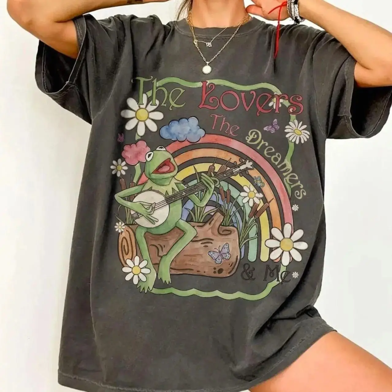 Comfort Colors Vintage Watercolor Kermit the Frog Shirt, Muppets Rainbow Tee, “The Lovers The Dreamers and Me”, Family Trip Tee 2026 Unisex Womenswear Graphic Tee