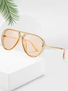 Women's Metal Frame Pilot Sunglasses, Tinted Lens Sunglasses, Candy Color Fashion Glasses, Trendy Styling Sunglasses, Classic Beach Accessories, Casual Business Gift, All Seasons