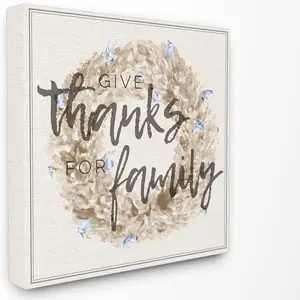 Stupell Industries Give Thanks For Family Strawflower Wreath Stretched Canvas Wall Art - 17 x 1.5 x 17
