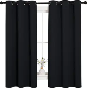 Pitch Black Solid Thermal Insulated Grommet Blackout Curtains/Drapes for Bedroom Window (2 Panels, 42 inches Wide by 63 inches Long, Black)