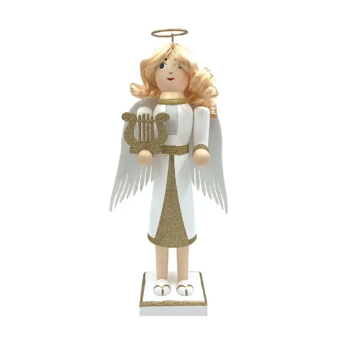 212 MAIN 14 in. Golden Handcrafted Winged Angel Nutcracker, Hand-Painted Wing Design, Festive Christmas Ornaments, Home Decoration