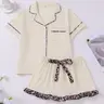 【Black Friday】Women's Contrast Binding Pajama Two-Piece Set, Short-Sleeve Button-Up Top & Shorts PJ Set, Casual Comfy Loungewear & Sleepwear for Home