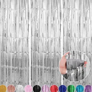 Silver Color Metal Glitter Plastic Fringe Ribbon, 1x2 Meter Decorative Tape for Windows and Doors, Perfect for Parties, Party Decoration Supplies