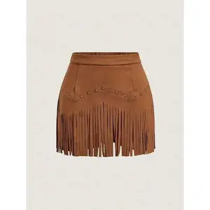 Women’s tassel-trimmed short skirt, elegant solid-color zip-up skirt, suitable for everyday wear; women’s underwear suitable for all seasons