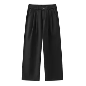 Men’s Summer New Ice-Cool Breathable Loose Straight Wide-Leg Casual Pants, Half Elastic Waist, Double Pleat Design, Versatile for Commuting, Long Pants fathersdaygift