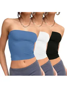 Renaishow Womens 3 Pack Tube Tops Strapless Crop Tops Basic Backless Sleeveless for Spring Summer Outfits 2026 Fashion