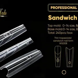 Professional Sandwich Nail Forms WS008 Thin Trapezoidal Top Mold 0-14 Size 8 Base Mold 240pcs Box