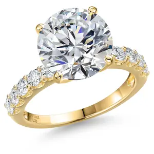 Gem Stone King 1.70 to 5.70 Cttw IGI Certified Lab Grown Diamond 14K Yellow Gold Engagement Ring For Women | D-E Color | VS1-VS2 Clarity | Wedding Anniversary Gold Ring