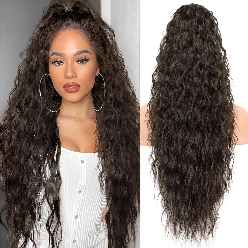 [ KooKaStyle ] Ponytail Extension 30 Inch Drawstring Pony Tails Hair Extensions for Women Long Curly Ponytail Synthetic Hairpieces for Daily Use（Black-1B）