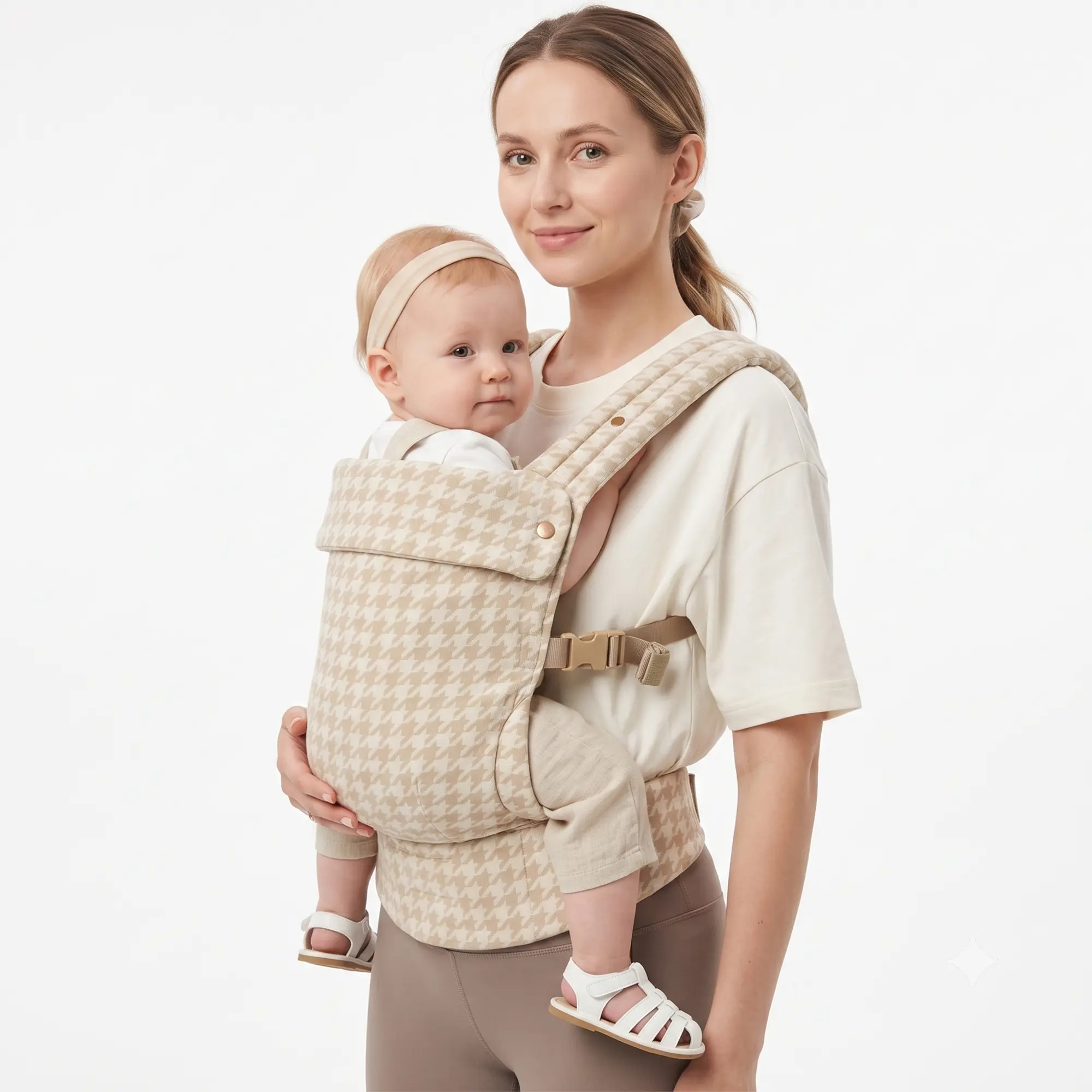 Luxe for Less Baby Carrier for Infant, Houndstooth Design Cotton-Linen Blend baby Carrier for Newborn