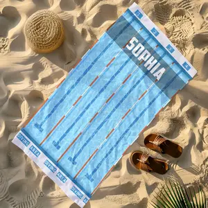 1pc Personalized Swimming Beach Towel - Custom Name & Pool Lane Design, Quick-Dry Microfiber, Contemporary Style for Swimmers, Coaches, Teams - Beach, Pool, Gym Use, Swim Team Accessories, Swim Pattern Design, Quickdry Fabric