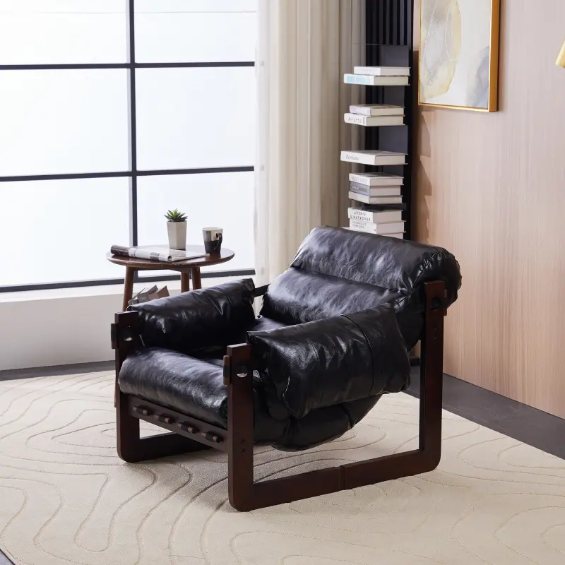 Medieval-Modern Lounge Chair - Antique Black | Removable Armrests, Vintage Oil-Wax Leather | Decorative Accent for Living Room, Study, Office