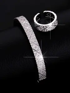 Exquisite Charm Copper Zircon Bracelet & Open Ring Set, 18k Gold-Plated Geometric Checkered Unique Patterns Jewelry Accessories for Men Women Daily Wear, Luxury Bling Gift