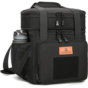 Expandable Large Tactical Lunch Box for Adults, Durable Insulated Lunch Bag with Shoulder Strap, Soft Cooler Bag for Men Work Outdoor Picnic Trips, 20 Can/16 L, Black