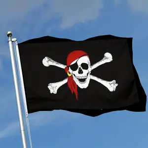Pirate Jolly Roger Bandana Flag, Red Headscarf Skull and Crossbones Banner, High-Quality Hanging Outdoor Decor with Vivid UV Fade Resistant, Perfect for Garden Yard Pirate Party Halloween, Light, Print