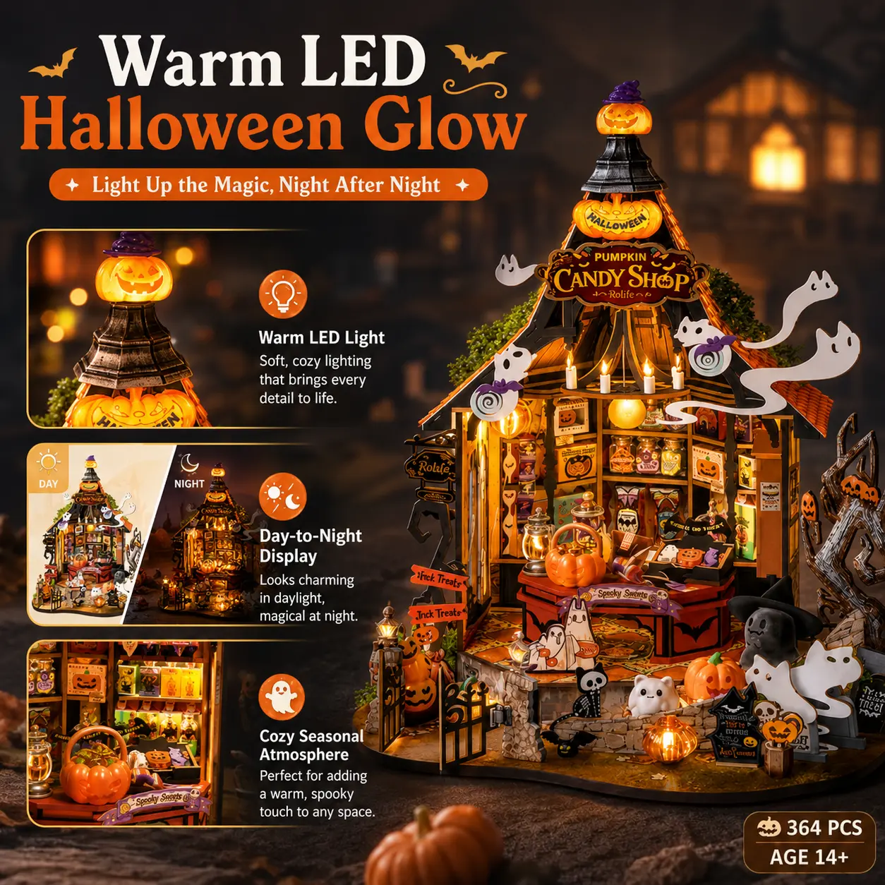 【Rolife 】DIY Miniature Haunted Candy House, Classic Novelty Stress Relief Toy for Hobbyists rubber band ball glitter Metal Fusion BeyBattle Set with Launchers Pad Reusable Fidget Skin Picking