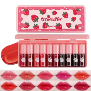 Lip Tint Stain Set 10 Korean Moisturizing Lip Gloss Velvet Mini Liquid Lipstick Multifunctional Matte & Glossy Non-Stick Cup Long Lasting Waterproof Lightweight Makeup