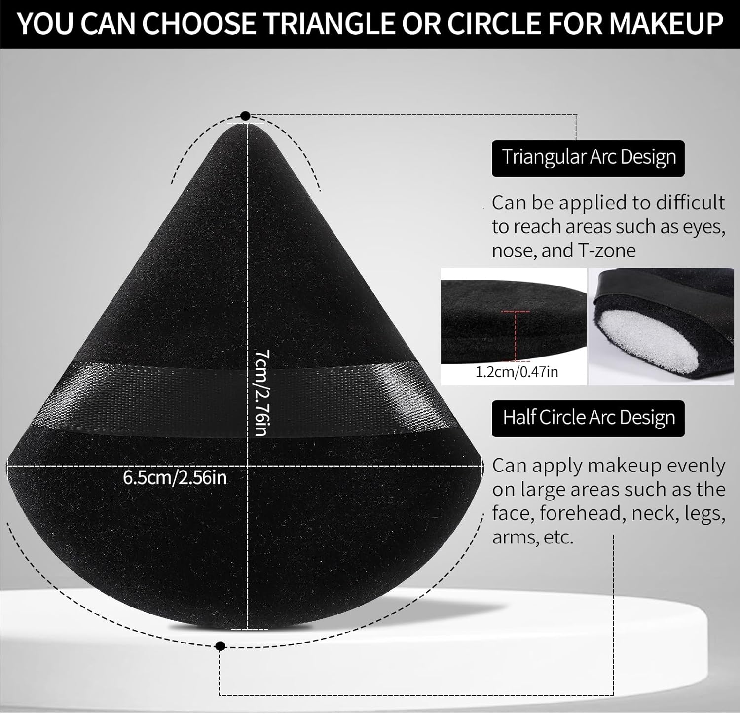 6 Pcs Powder Puff, Face Soft Triangle Makeup Puff Velour Makeup Sponge for Loose Powder (Black)