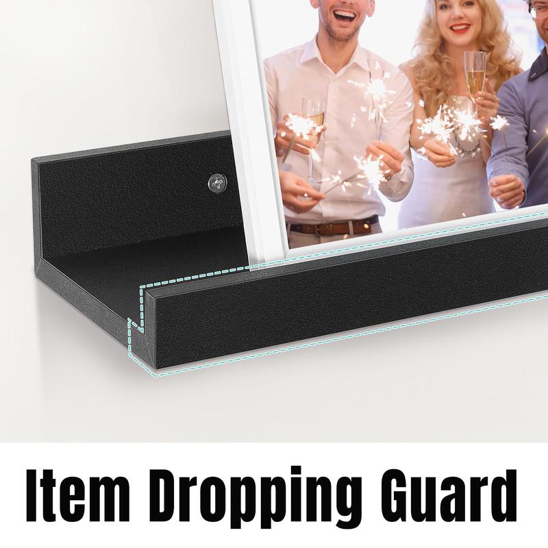 16-Inch Black Floating Shelves for Wall Storage Set of 4 - Modern Minimalist Picture Ledge Shelf Wall Decor for Kitchen, Bedroom, Bathroom, and Living Room