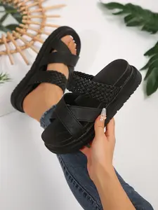 Women's Fashionable Plain Color Slip on Sandals, Casual Comfortable Platform Sandals for Summer, Lightweight Breathable Shoes for Daily Wear, Girl