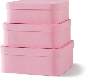 Set of 3 Textured  Boxes with Rounded Edges, Decorative Cardboard Boxes with , Nesting  Storage, Large Paperboard Containers for Organizing and Keepsakes