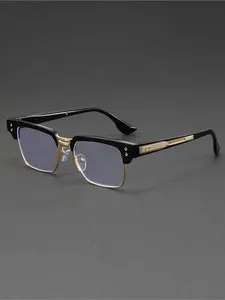 Retro Gentleman Square Half Rim Glasses Niche Design Temples Suitable for Business Formal Glasses for Both Men and Women Square Frame Eyewear Classic Fashion Glasses