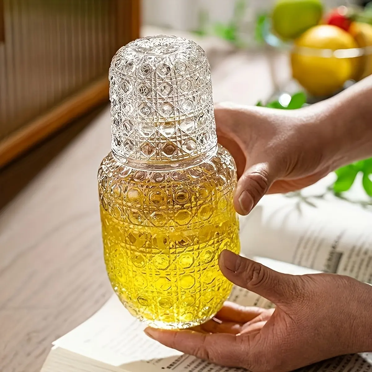 Thick Transparent Glass Water Kettle for Lemonade or Cold Water, Perfect Bedside Water Jug with Glass Cup for Bedroom or Kitchen, Drinkware, Serving Pitcher, glass pitchers, Kitchenware