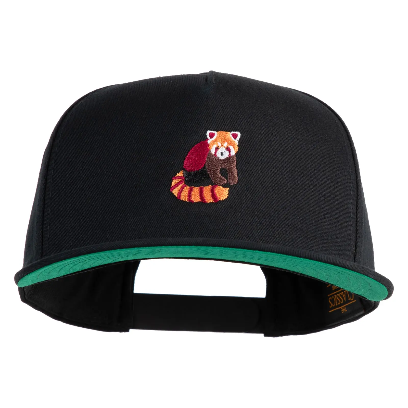 Red Panda Embroidered 5 Panel Flat Bill Twill Snapback Solid Cap