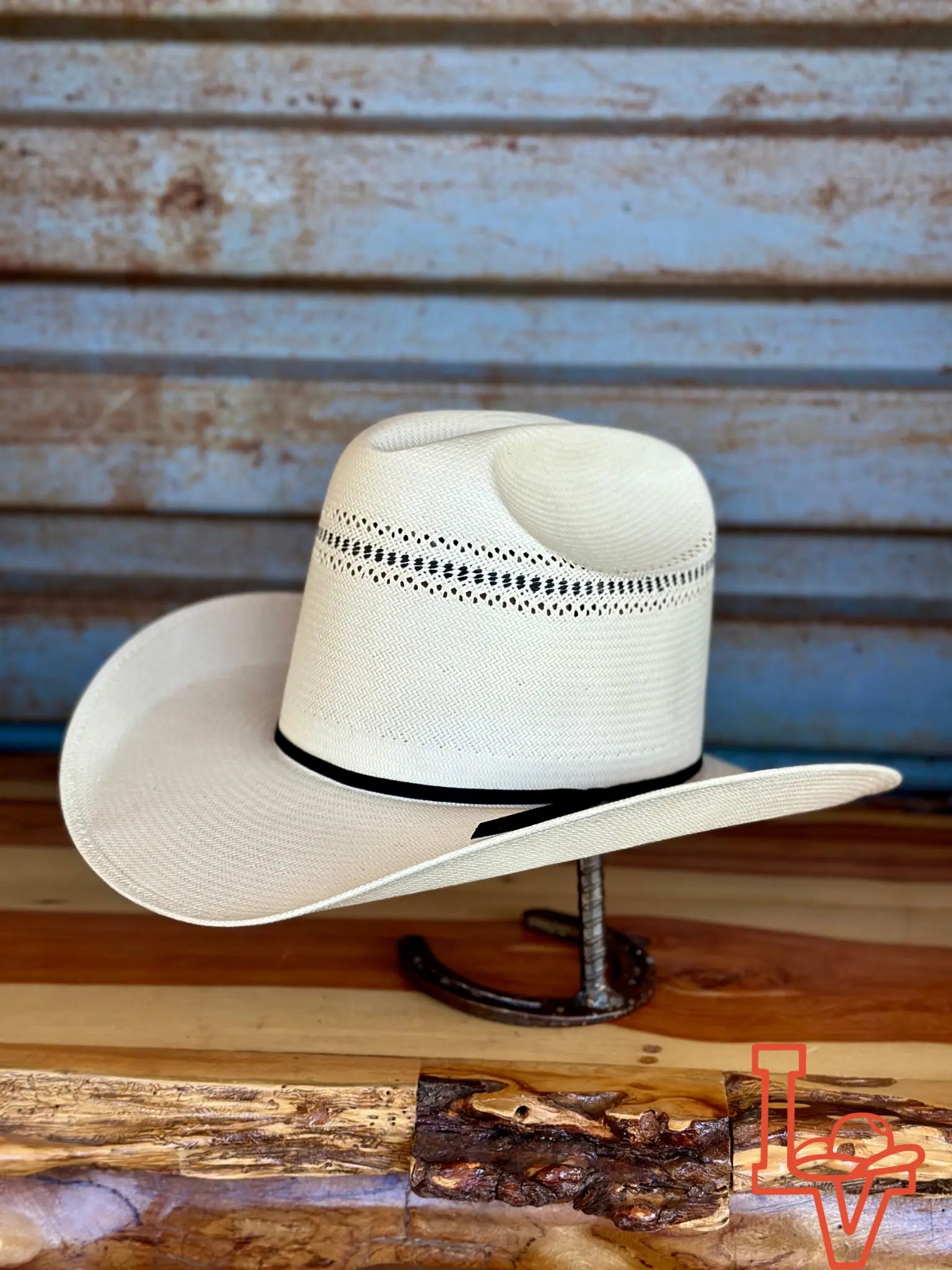 Valtierra Straw Hat Open Tall Crown Tiger Line Black White