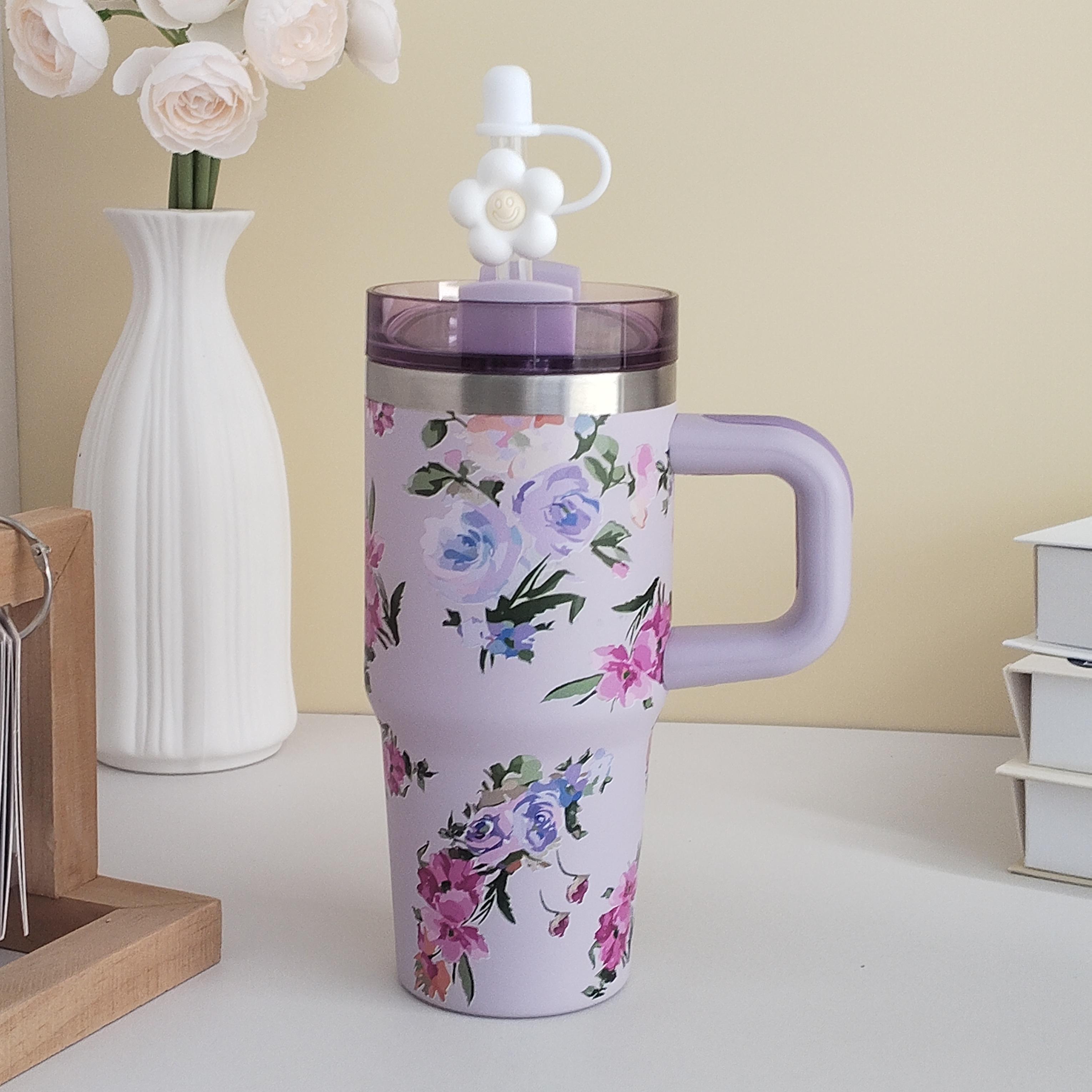 1pc 14 oz Printed Series 304 Stainless Steel Car Cup, with Handle and Straw, Double Walled Travel Mug for Outdoor Sports, Back to, Christmas, Thanksgiving, Valentine's Day Gifts