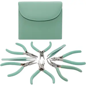 The Beadsmith Fashion Color Pliers – Set of 8 Slimline Color-Coordinated Tools – Matching Clutch in Aqua – Jewelry Making Supply Kit to Create Necklaces, Bracelets, Earrings & More