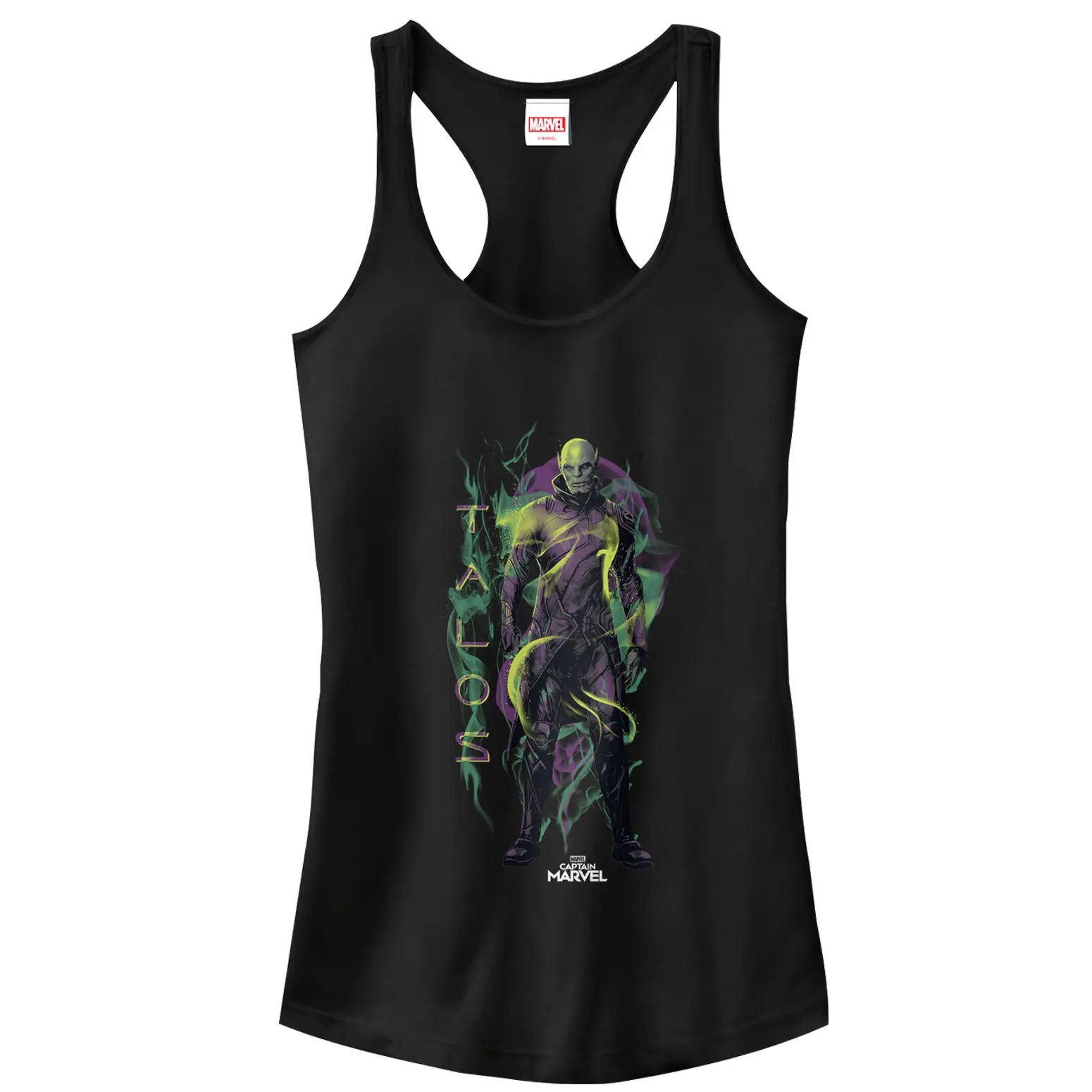 Juniors Womens Marvel Captain Marvel Talos Smoke Racerback Tank Top