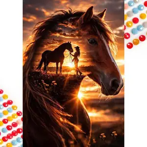 5D Diamond Painting Kit Full Round Drill Horse, Sunset, Figures DIY Mosaic Wall Art, Beginner Craft Set (with Tools), Home Wall Décor Gift, Diamond Art Kit, Diamond Pattern Design, Diy Craft Supplies