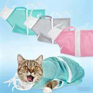 PetBoba Bathing Mesh Bag, Adjustable Breathable Pet Grooming Restraint Bag with Drawstring, Anti-Scratch Anti-Bite Fixed Bag for Nail Trimming, Medicine Feeding & Travel Shower