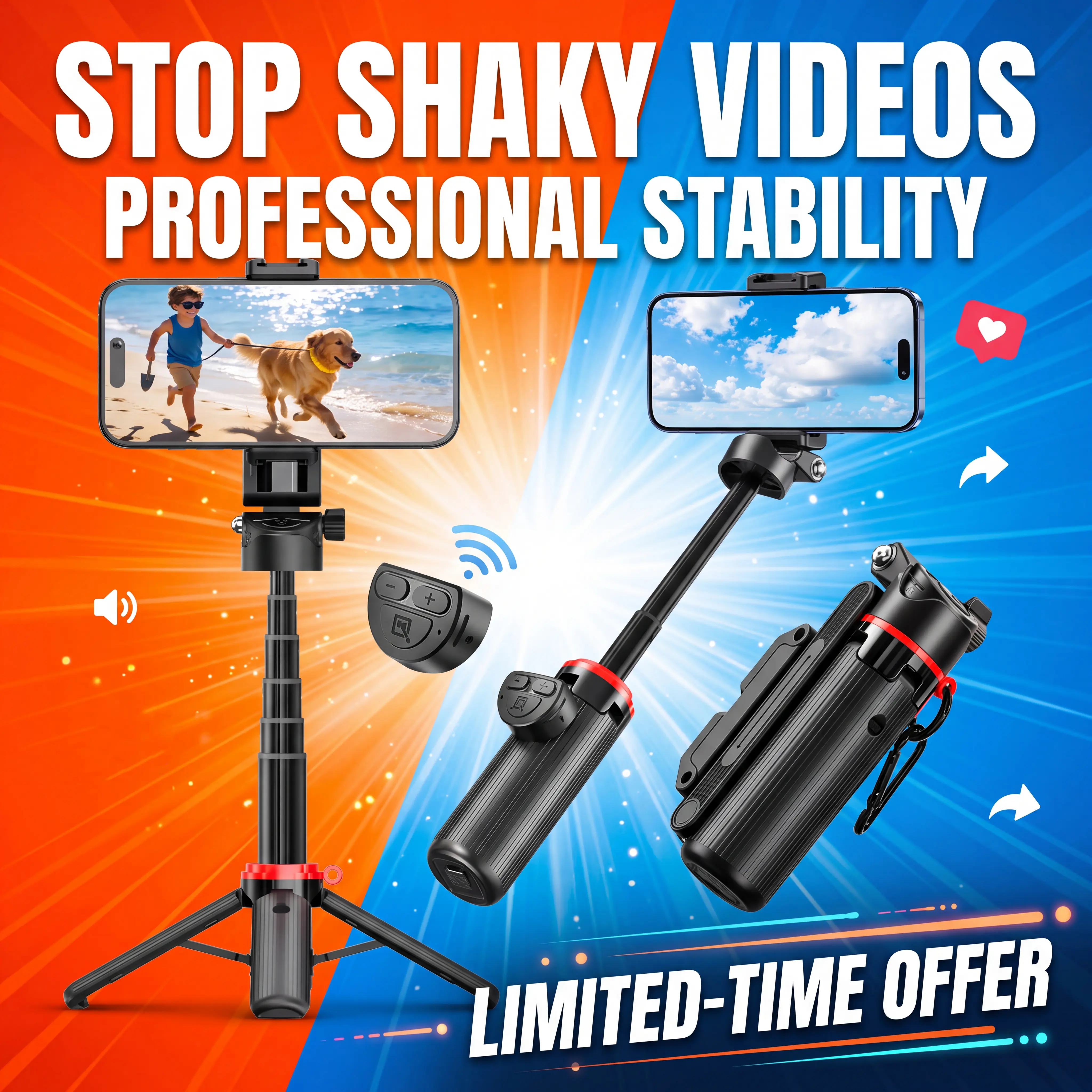 4-in-1 Portable Selfie Stick Tripod with Bluetooth Remote, 360° Rotation & Stable Quad-Leg Base – Smartphone/Cellphone Accessories for Travel, Recording, Devices