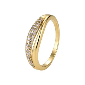 Aurem 14K Gold Plated Intertwined Wave Ring for Women, Multiple Rows Pave Zirconia Band, Hypoallergenic Non-Tarnish Trendy Stackable Jewelry