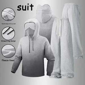 Hooded Plush Sweatshirt & Joggers Set with Eye Mask - Soft Fleece-lined Material for Cozy Lounging