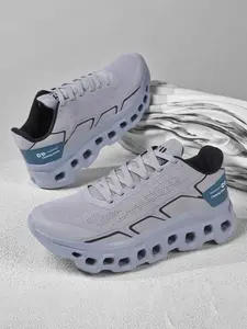 Dxsole Men's Fashion Colorblock Thick Sole Shock Absorption Running Shoes, Breathable Flyknit Mesh Sports Sneakers for Outdoor Exercise & Casual Wear