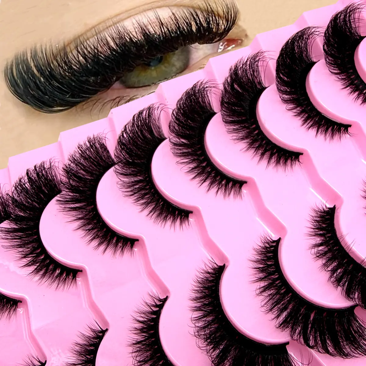 MKYDCG 8 Pairs Volumized 3D D-Curl 0.07mm Cat Eye False Lashes, Fluffy Soft Cross Wispy Nature PVC Eyelashes Extensions for Makeup Looks, False Eyelashes & Adhesives Cosmetic